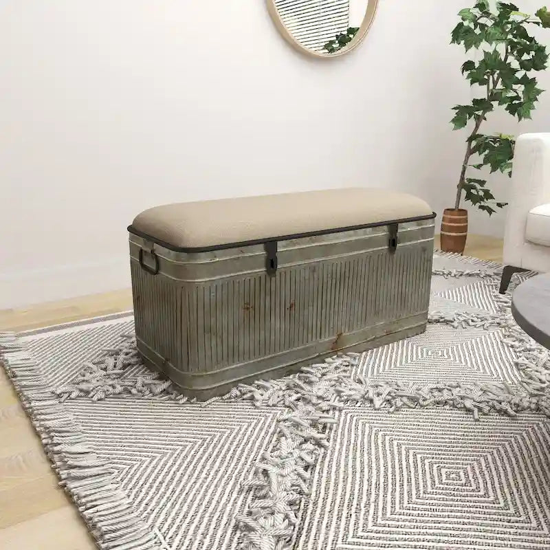 18-inch Grey Metal Fabric Bench