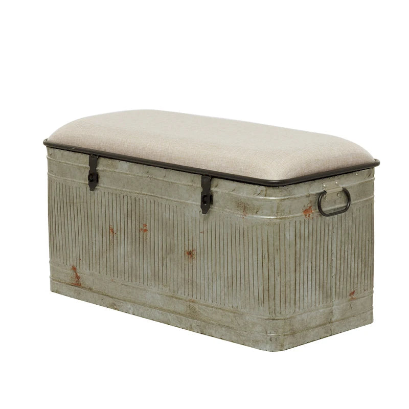 18-inch Grey Metal Fabric Bench