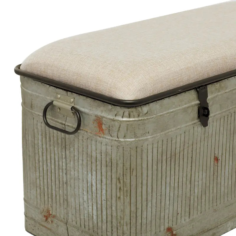 18-inch Grey Metal Fabric Bench