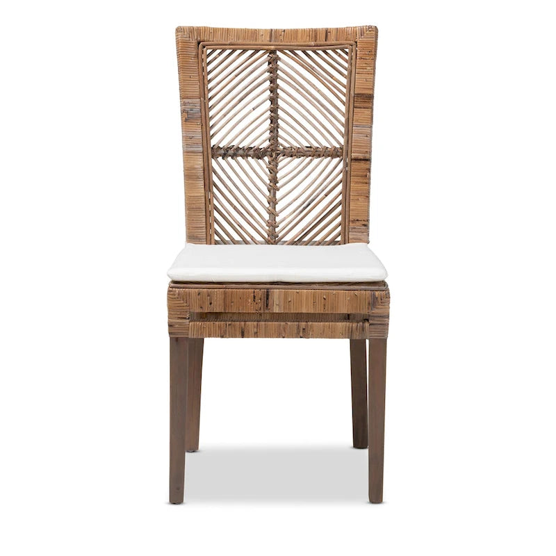 Modern Bohemian Rattan/ Mahogany Wood Dining Chair with Cushion