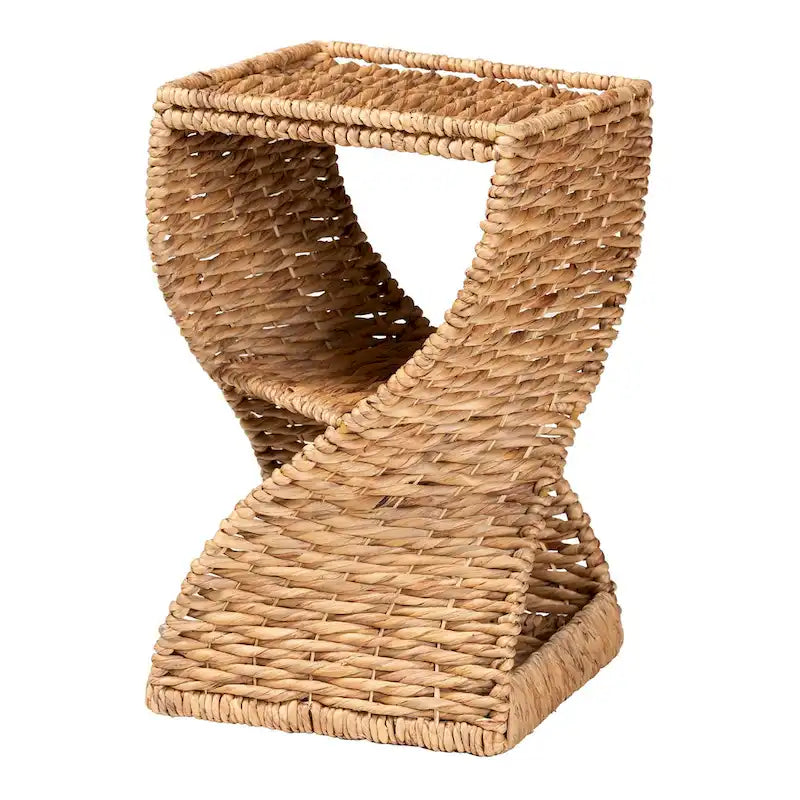 Modern Bohemian Natural Brown Seagrass and Wood End Table