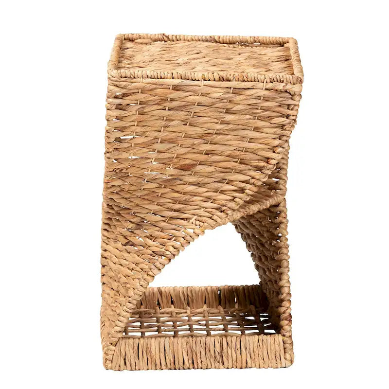 Modern Bohemian Natural Brown Seagrass and Wood End Table