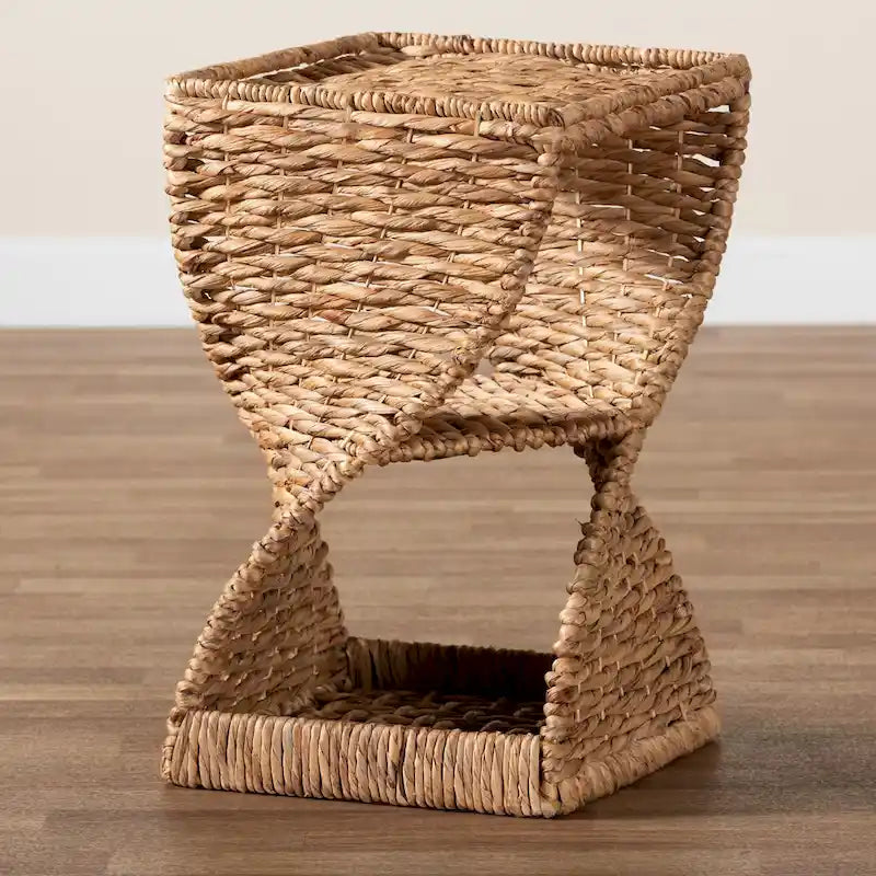 Modern Bohemian Natural Brown Seagrass and Wood End Table