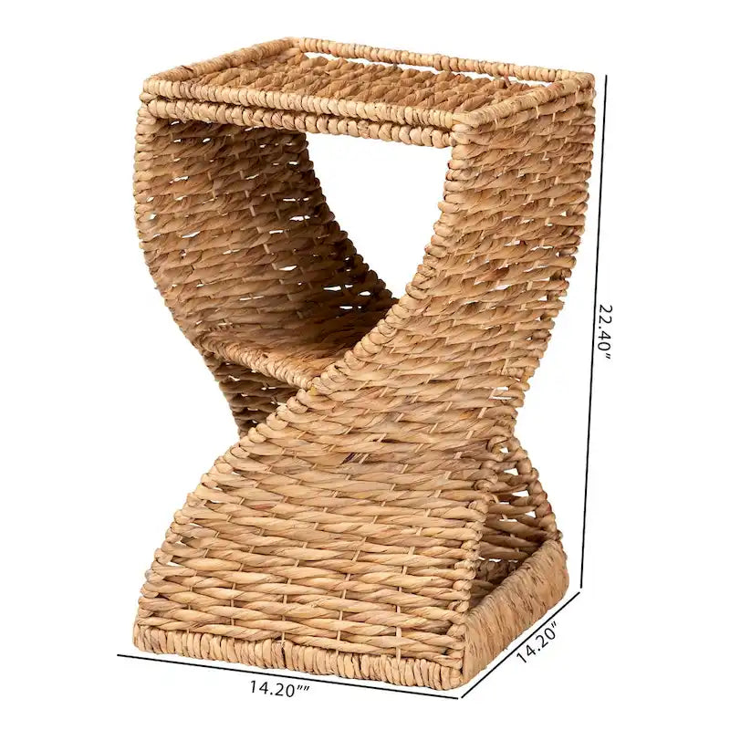 Modern Bohemian Natural Brown Seagrass and Wood End Table