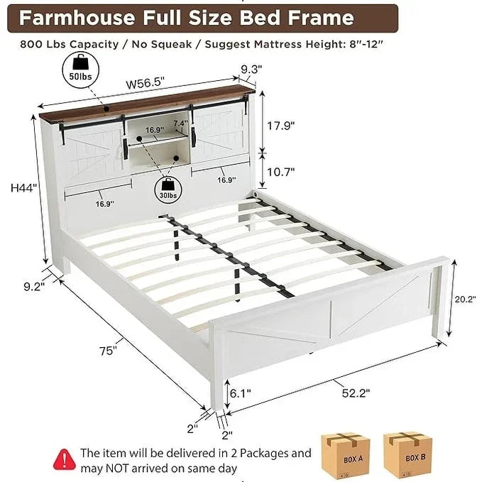 Farmhouse-style full-size bed frame