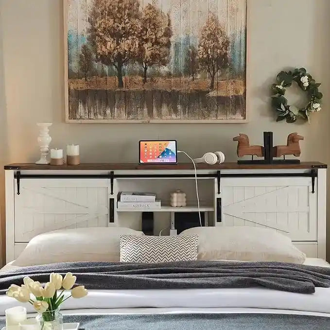 Farmhouse-style full-size bed frame