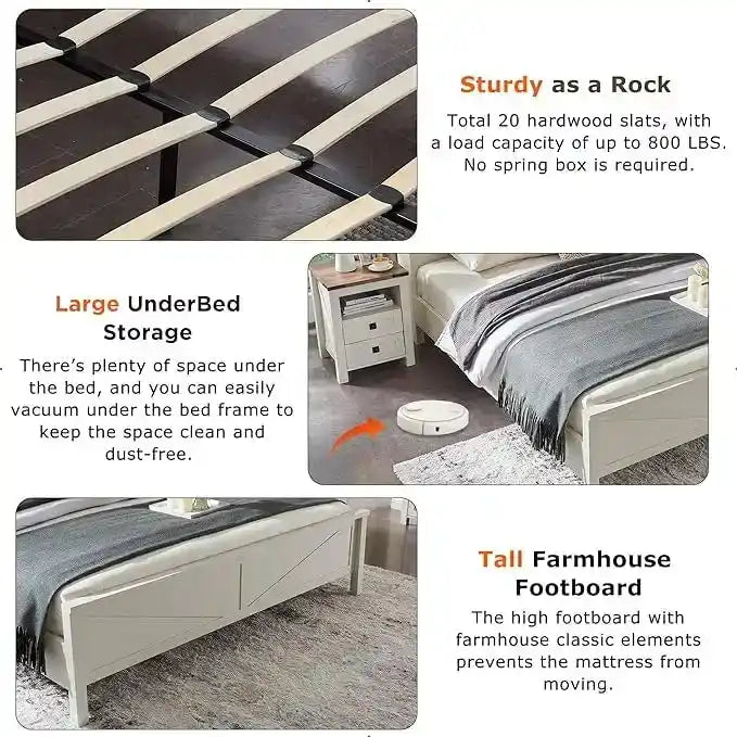 Farmhouse-style full-size bed frame