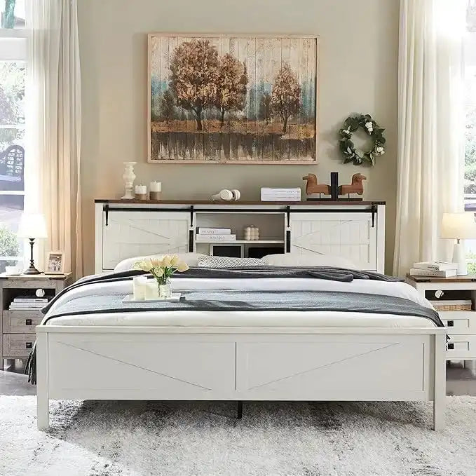 Farmhouse-style full-size bed frame