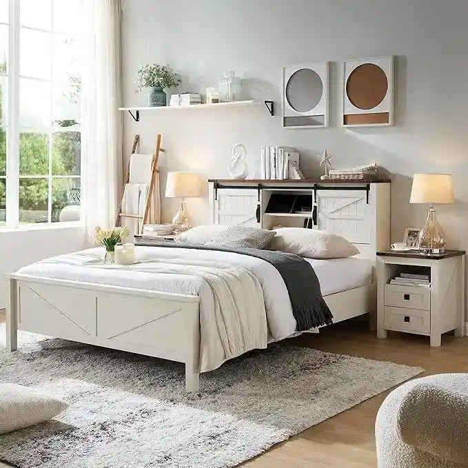 Farmhouse-style full-size bed frame