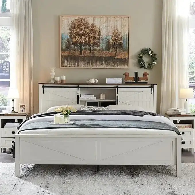 Farmhouse-style full-size bed frame