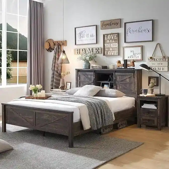Farmhouse-style full-size bed frame