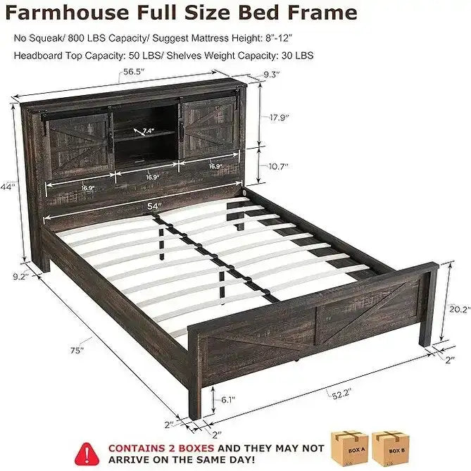 Farmhouse-style full-size bed frame