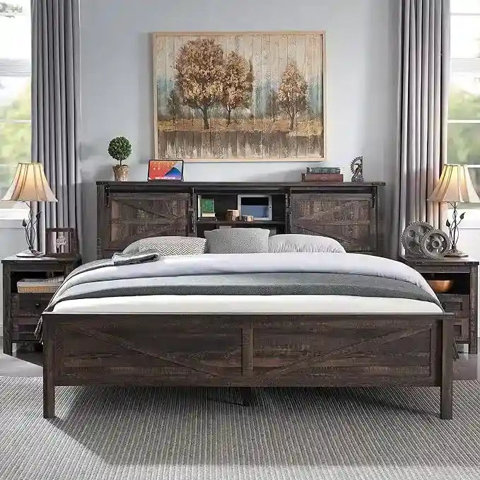 Farmhouse-style full-size bed frame