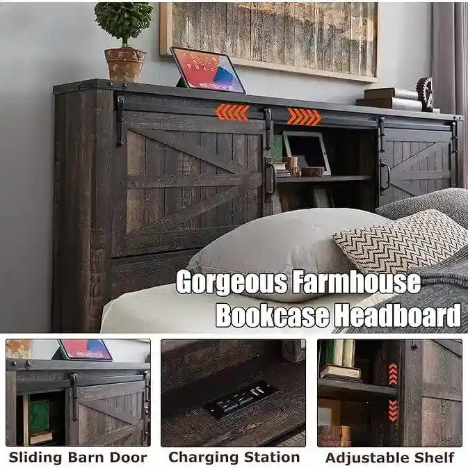 Farmhouse-style full-size bed frame