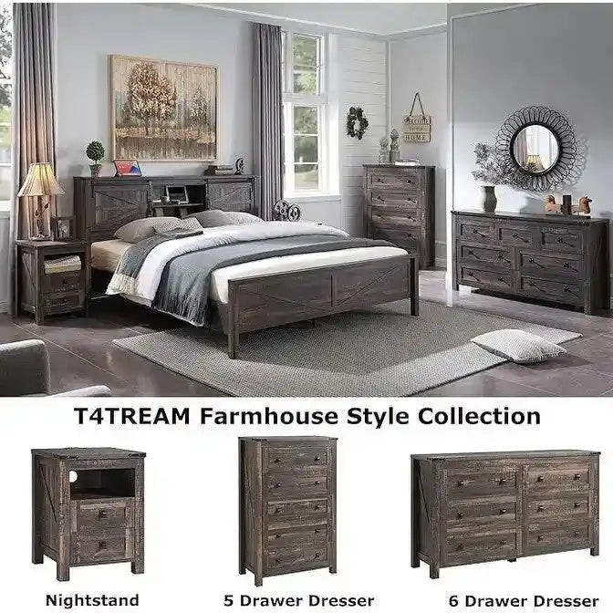 Farmhouse-style full-size bed frame