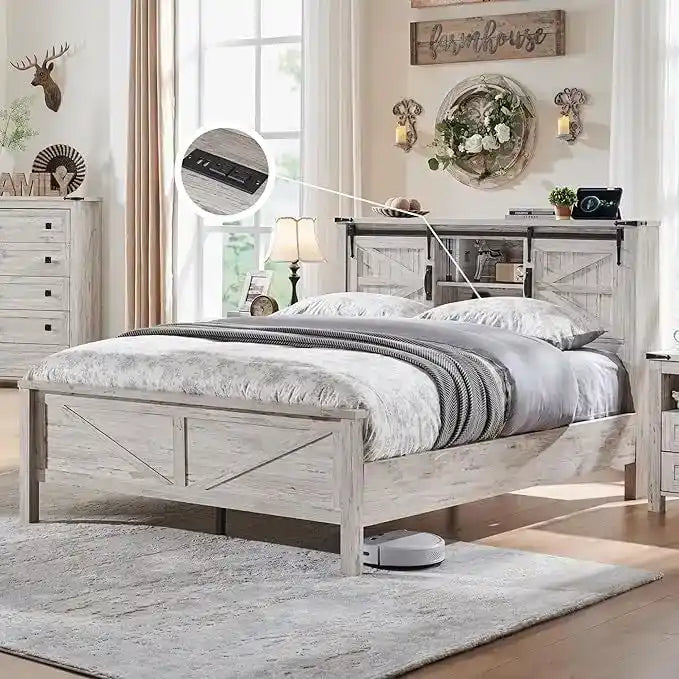 Farmhouse-style full-size bed frame