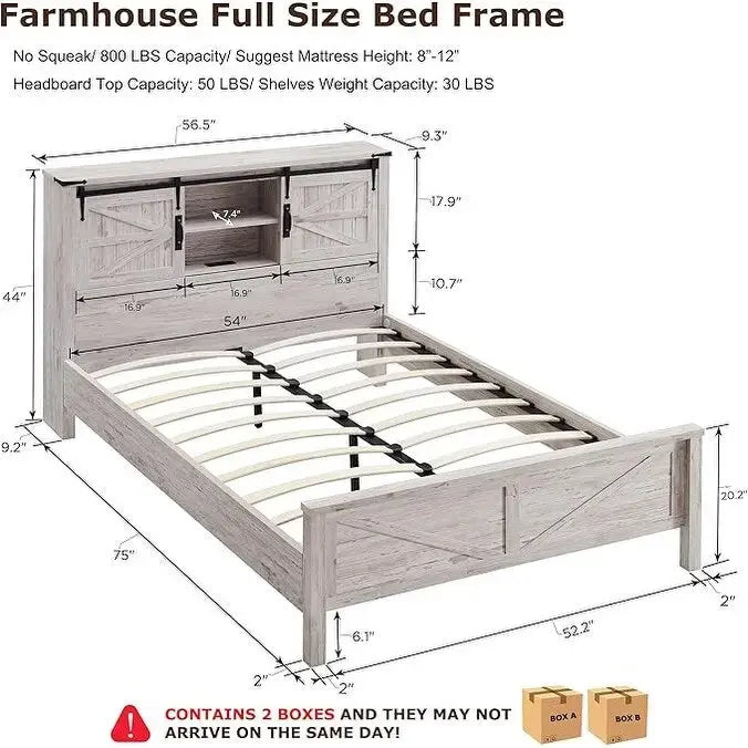 Farmhouse-style full-size bed frame