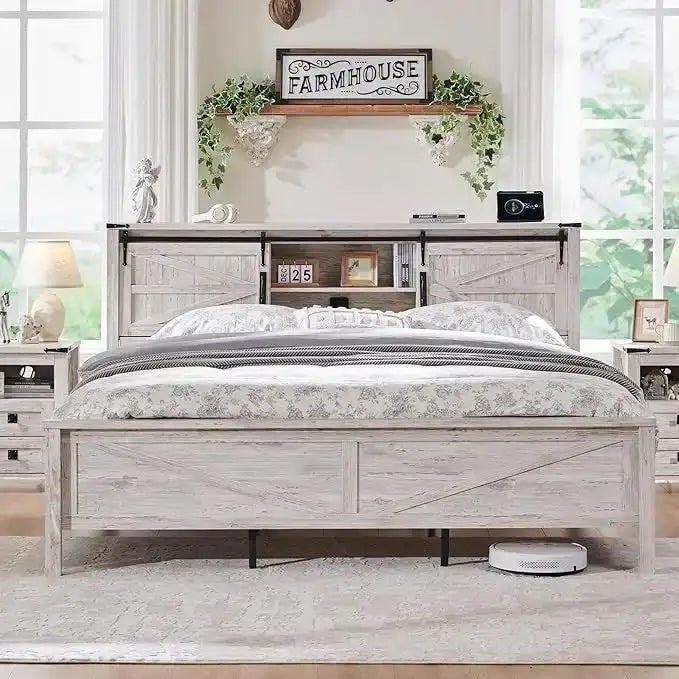 Farmhouse-style full-size bed frame
