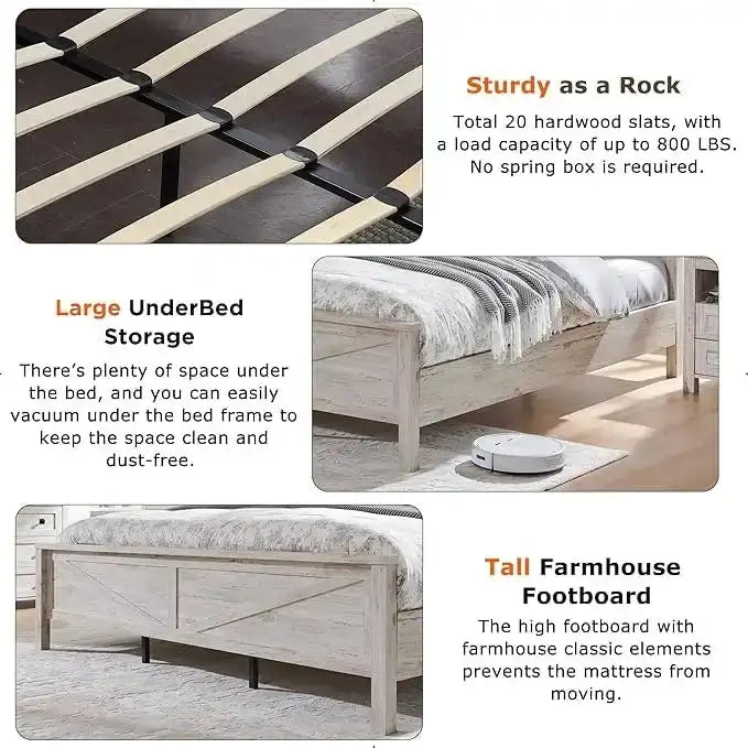 Farmhouse-style full-size bed frame