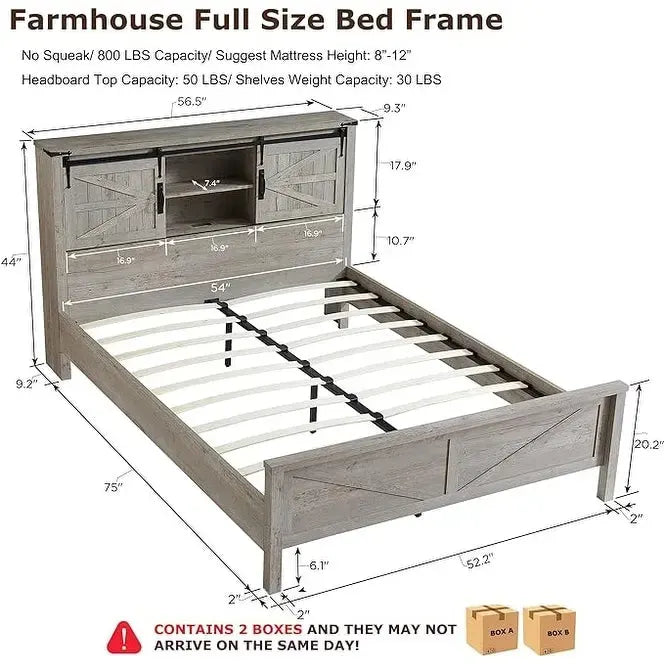 Farmhouse-style full-size bed frame