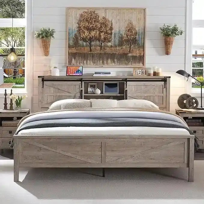 Farmhouse-style full-size bed frame