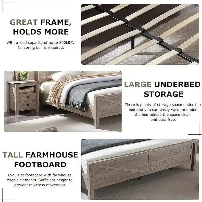 Farmhouse-style full-size bed frame