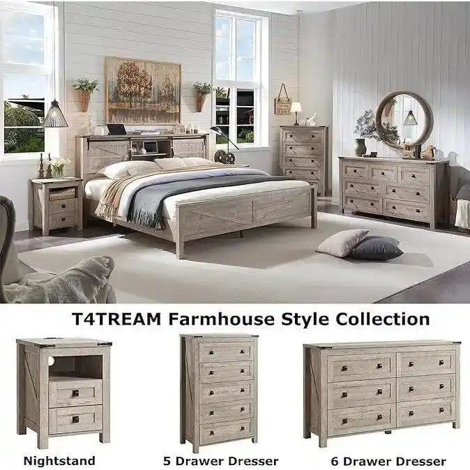 Farmhouse-style full-size bed frame