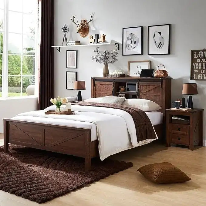 Farmhouse-style full-size bed frame