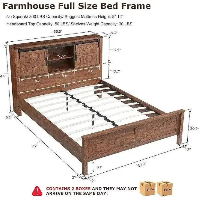 Farmhouse-style full-size bed frame