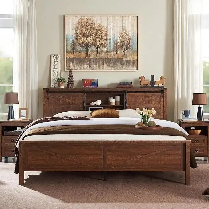 Farmhouse-style full-size bed frame