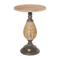Wood Accent Table with Black Metal and Rattan Base - Brown or White