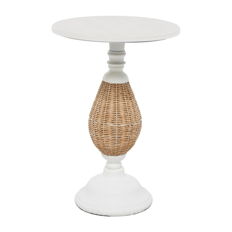 Wood Accent Table with Black Metal and Rattan Base - Brown or White