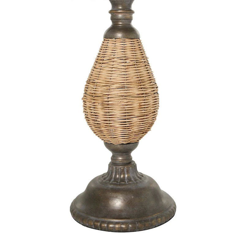 Wood Accent Table with Black Metal and Rattan Base - Brown or White