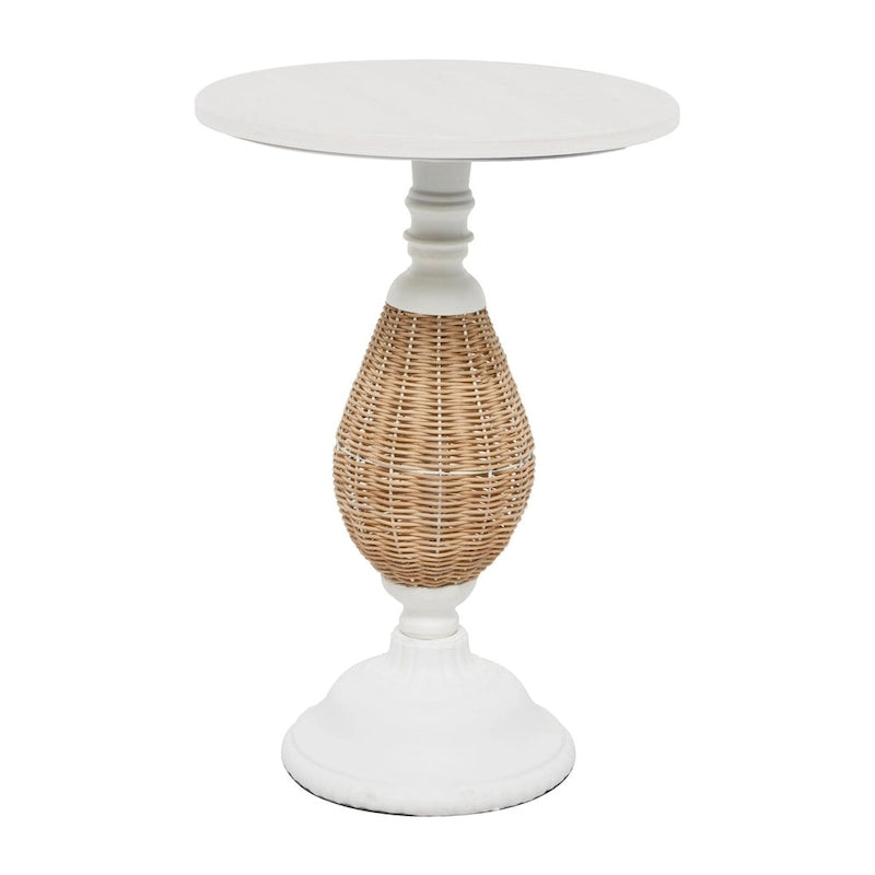Wood Accent Table with Black Metal and Rattan Base - Brown or White