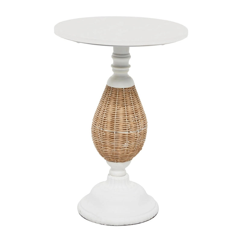 Wood Accent Table with Black Metal and Rattan Base - Brown or White
