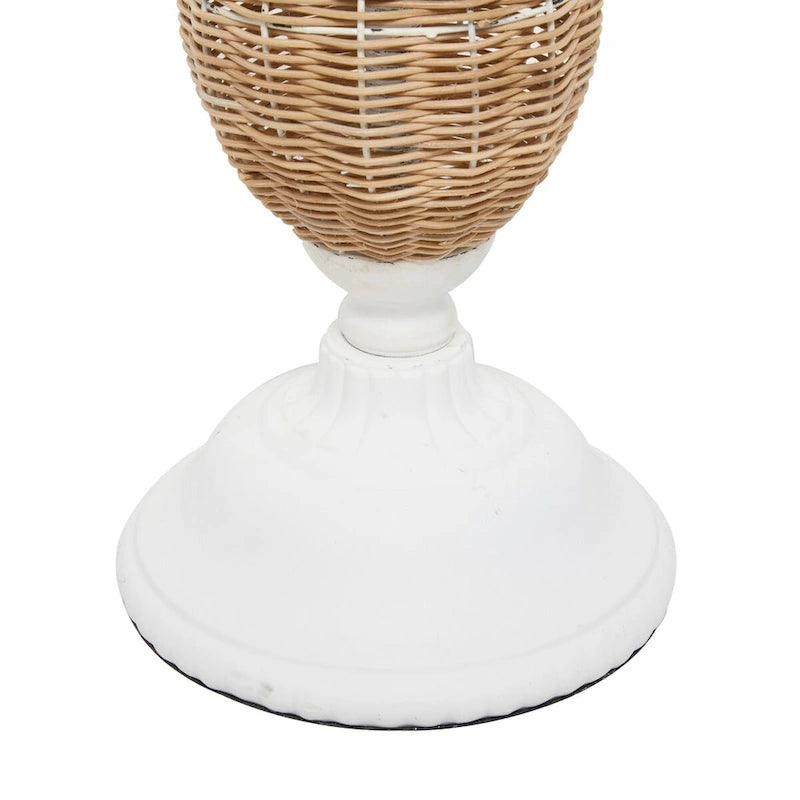 Wood Accent Table with Black Metal and Rattan Base - Brown or White