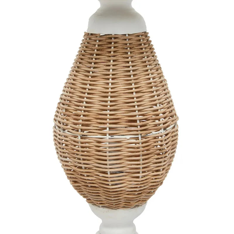 Wood Accent Table with Black Metal and Rattan Base - Brown or White