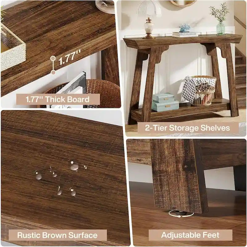 Wood Console Table, 2-Tier Narrow Entryway Table with Storage Shelf