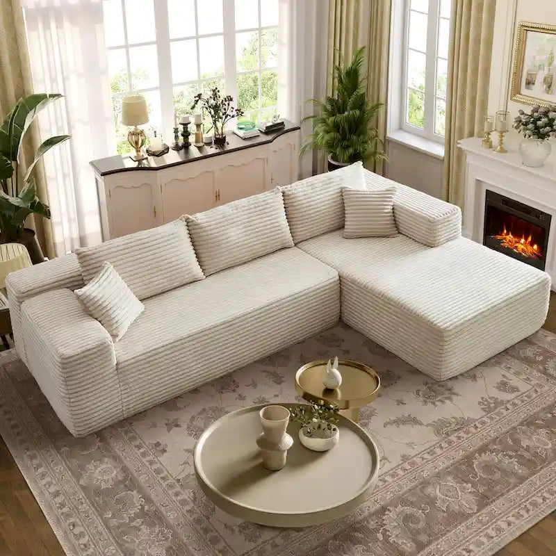Long Plush No Assembly Required Chaise Sofa