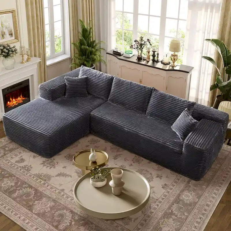Long Plush No Assembly Required Chaise Sofa