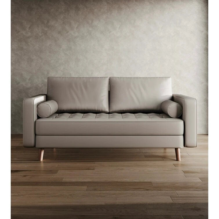 Mid-Century Square Arm Leather Covered Loveseat Sofa 59