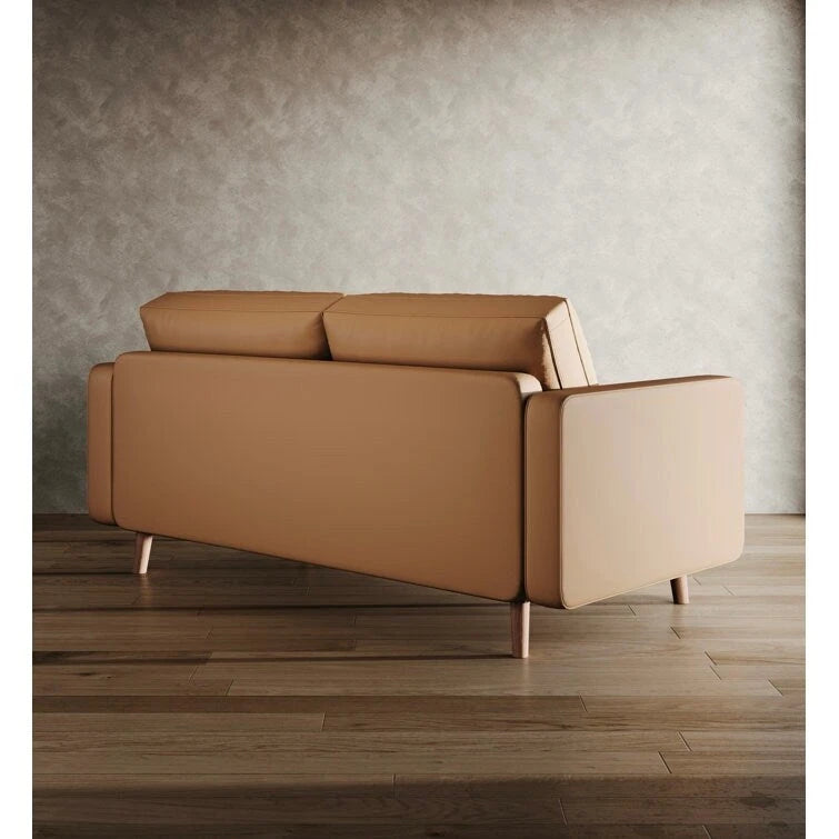 Canapé deux places en cuir, accoudoirs carrés, moderne du milieu du siècle, 59
