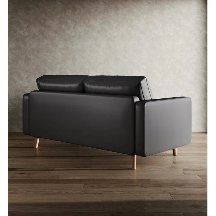 Canapé deux places en cuir, accoudoirs carrés, moderne du milieu du siècle, 59