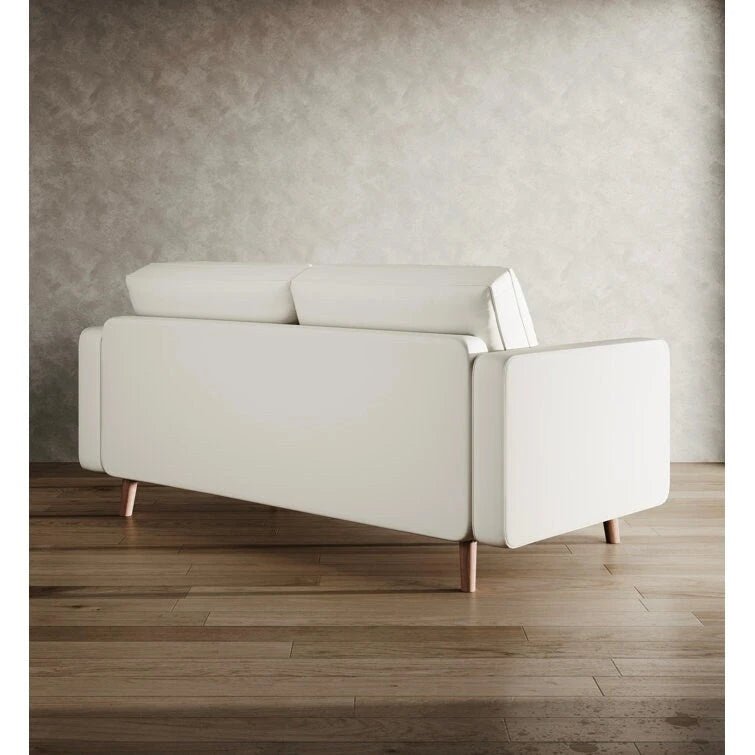 Canapé deux places en cuir, accoudoirs carrés, moderne du milieu du siècle, 59