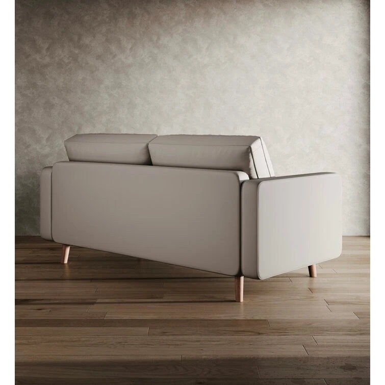 Canapé deux places en cuir, accoudoirs carrés, moderne du milieu du siècle, 59